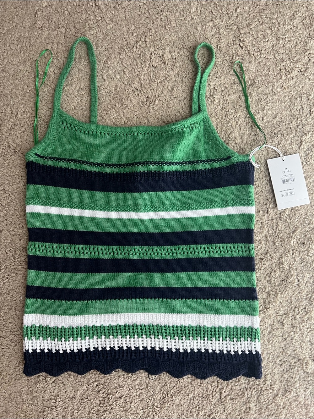 Striped V-Neck Knit Cami Sweater in Green - Women's
